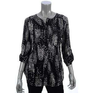 Elementz‎ Black White Spotted Sparkle Silky Blouse S